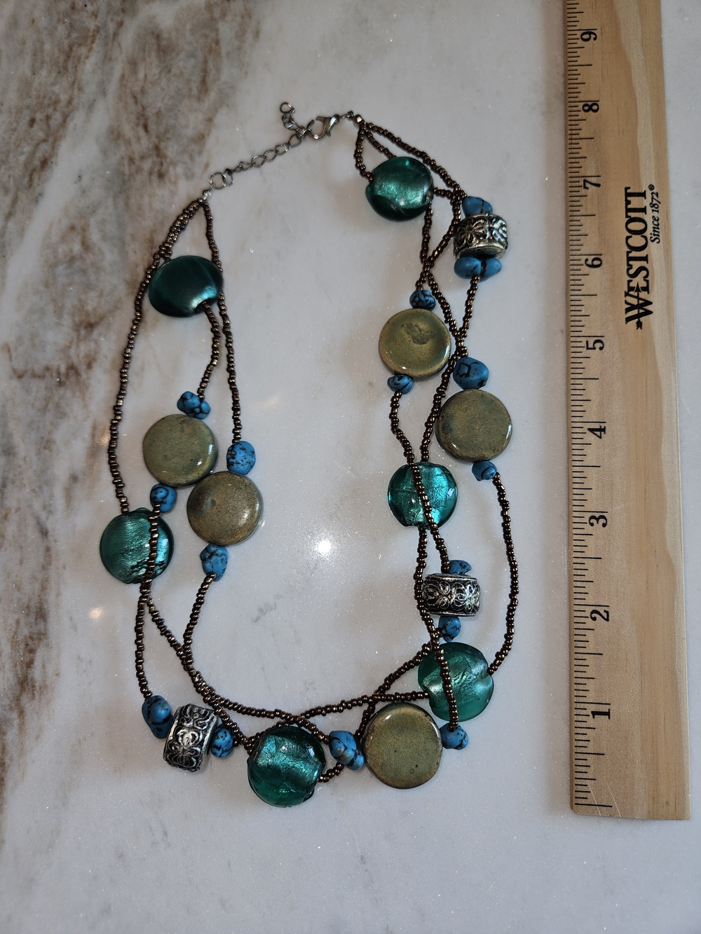 Multi-Strand Teal and Turquoise Beaded Women's Necklace